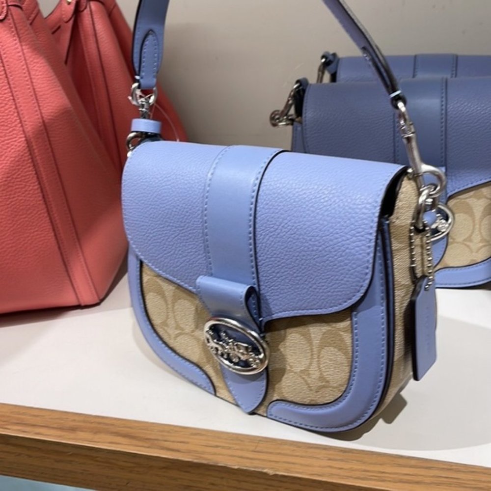Coach Georgie Saddle Bag In Signature Canvas Light Khaki / Marble Blue - Picture 10 of 16